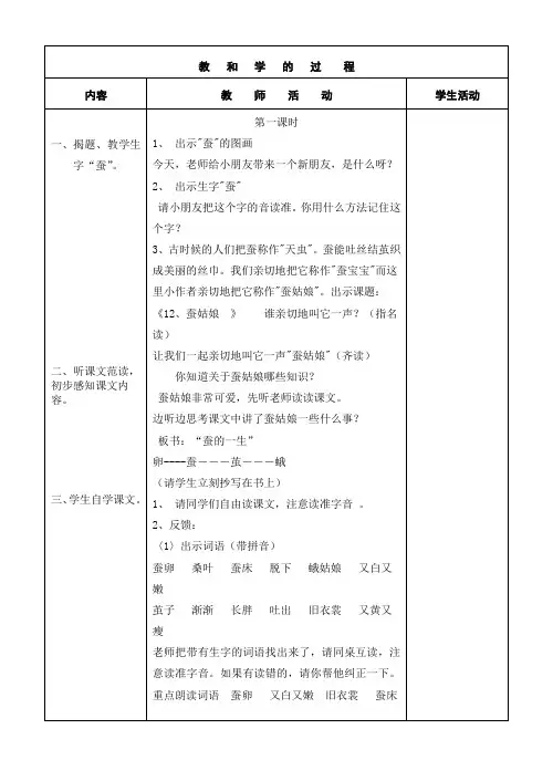 2、蚕姑娘  教案