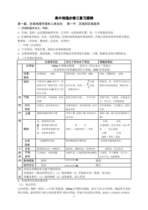 中图版地理必修三复习提纲