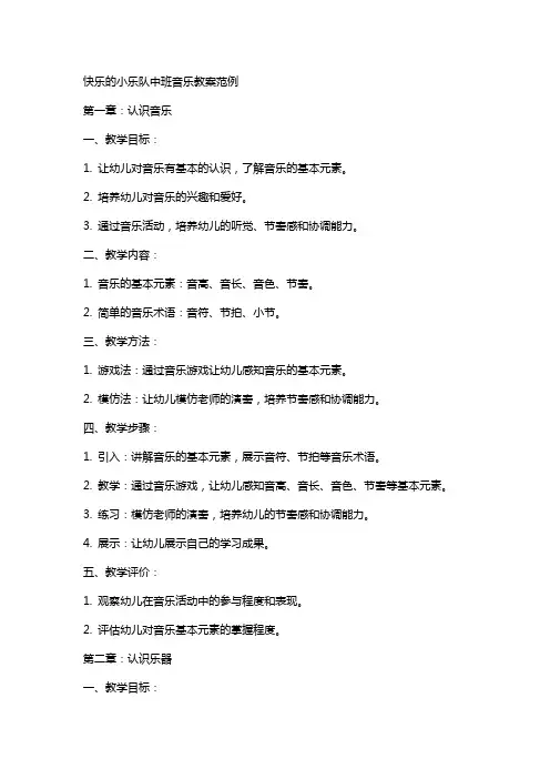 快乐的小乐队中班音乐教案范例