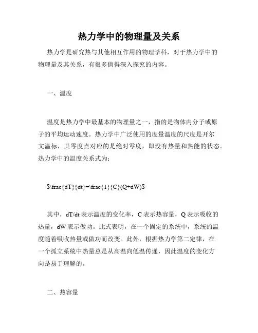 热力学中的物理量及关系