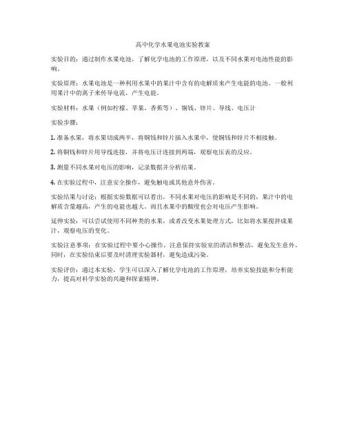 高中化学水果电池实验教案
