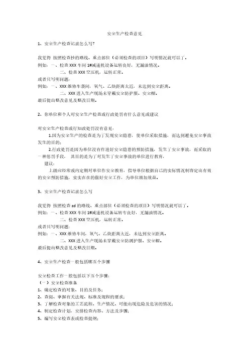 安全生产检查意见安全生产