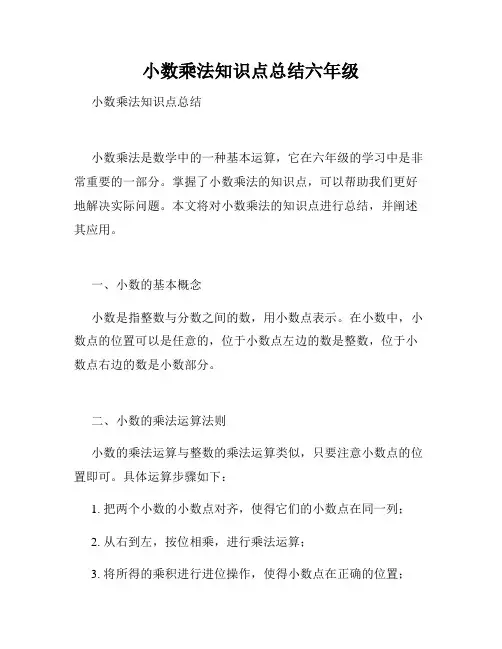 小数乘法知识点总结六年级