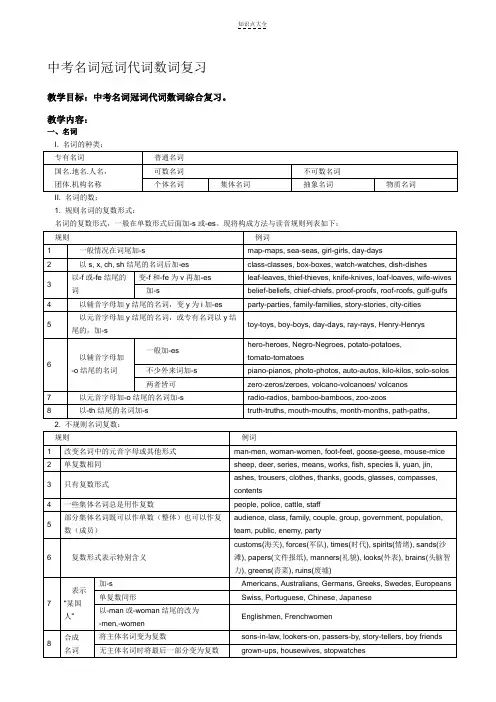 中考英语名词冠词代词数词知识点综合复习(含配套练习及答案)