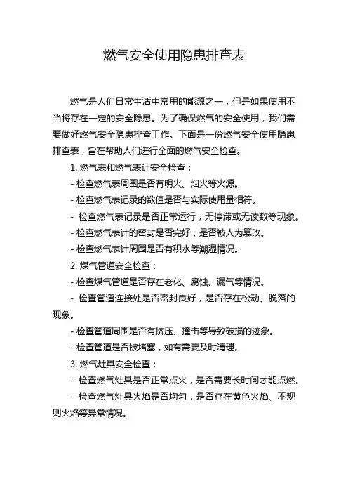 燃气安全使用隐患排查表