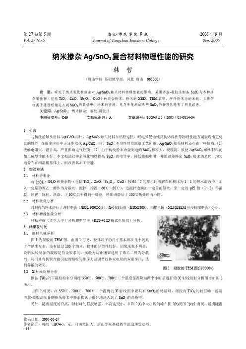 纳米掺杂Ag_SnO2复合材料物理性能的研究