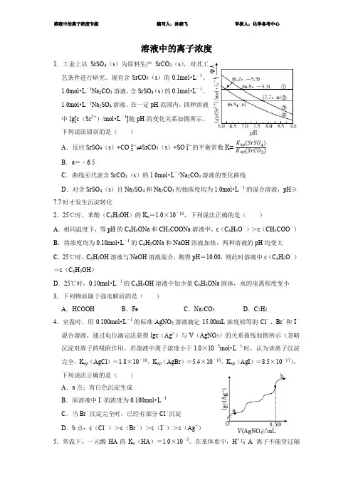 溶液中的离子浓度(高三化学二轮专题复习)