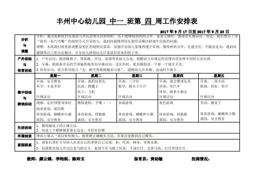 中班第四周周计划