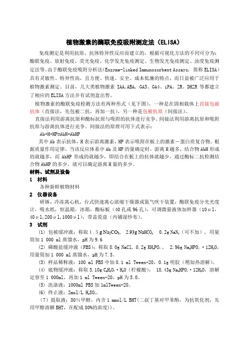 植物激素的酶联免疫吸附测定法(ELISA)