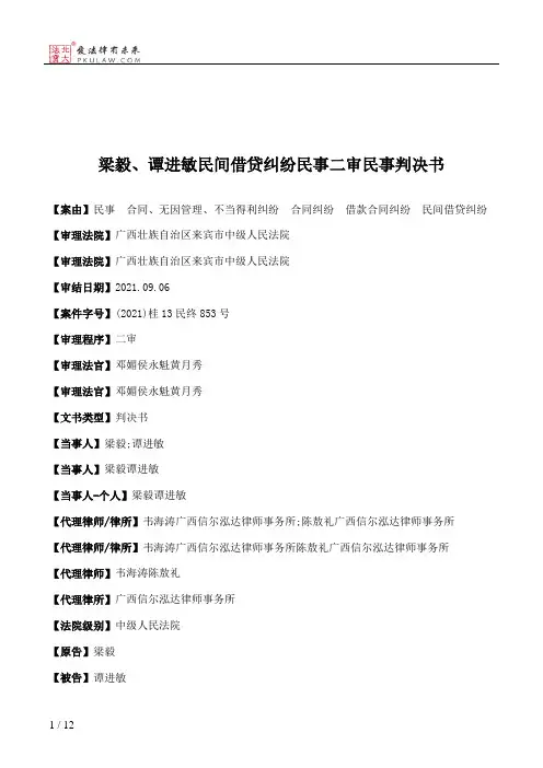 梁毅、谭进敏民间借贷纠纷民事二审民事判决书