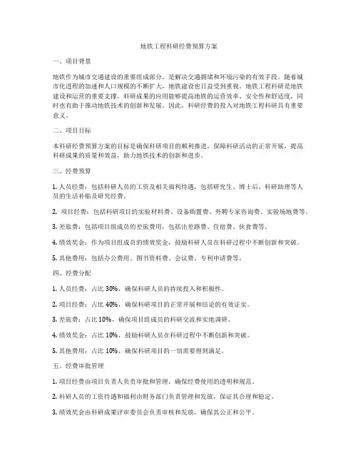 地铁工程科研经费预算方案