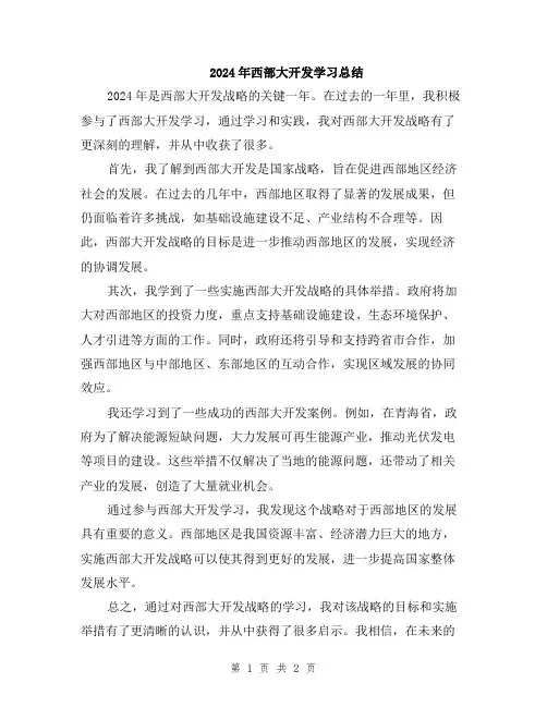2024年西部大开发学习总结