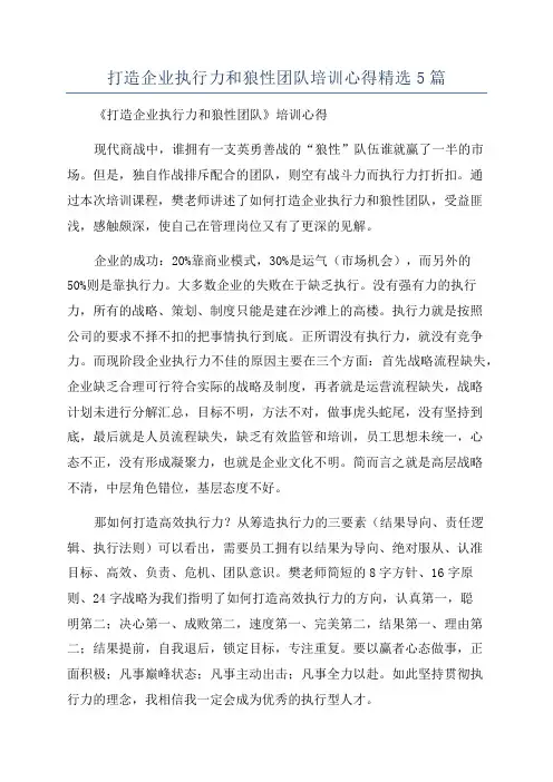 打造企业执行力和狼性团队培训心得精选5篇