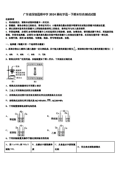 广东省深圳高级中学2024届化学高一下期末综合测试试题含解析