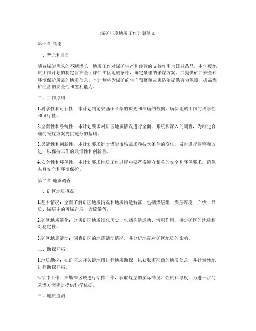 煤矿年度地质工作计划范文