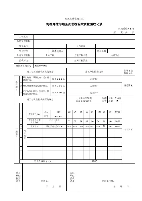 沟槽开挖与地基处理检验批质量验收记录