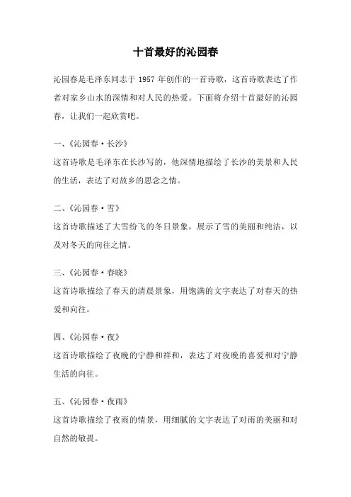 十首最好的沁园春