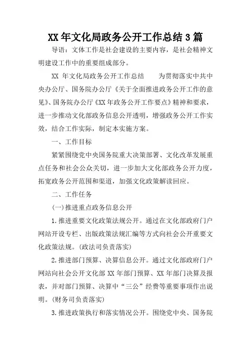 XX年文化局政务公开工作总结3篇