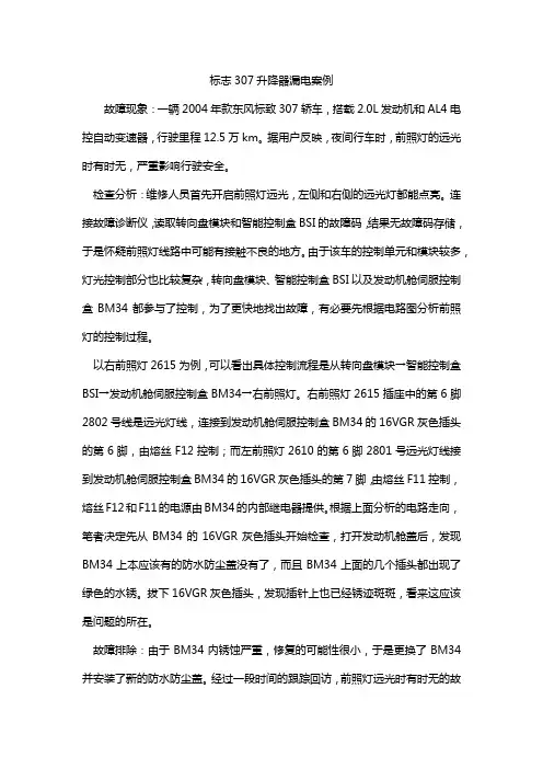 标志307升降器漏电案例