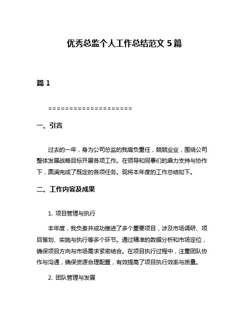 优秀总监个人工作总结范文5篇