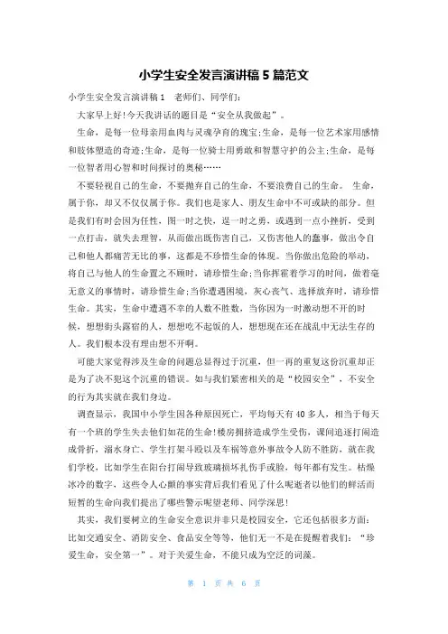小学生安全发言演讲稿5篇范文