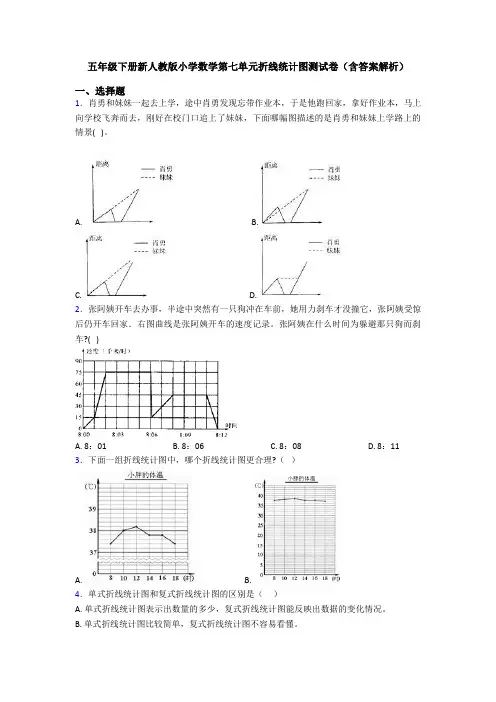 五年级下册新人教版小学数学第七单元折线统计图测试卷(含答案解析)