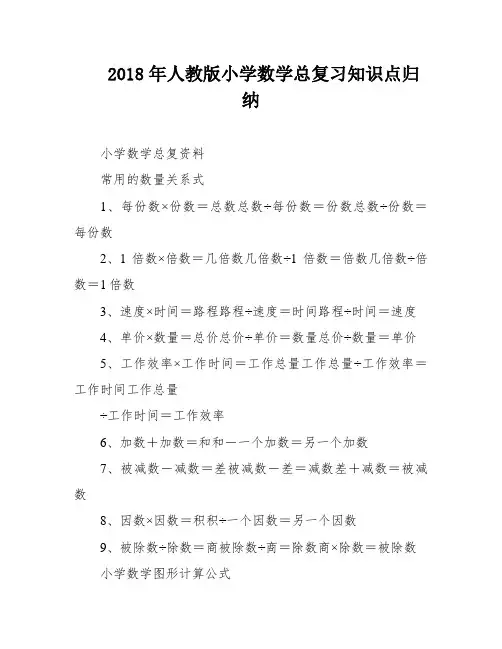 2018年人教版小学数学总复习知识点归纳