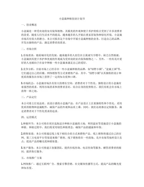 小盆栽种植创业计划书