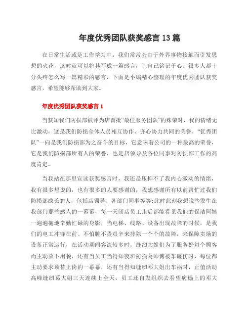 年度团队获奖感言13篇