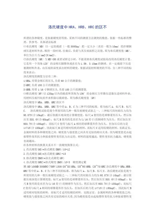 洛氏硬度中HRA、HRB、HRC的区别