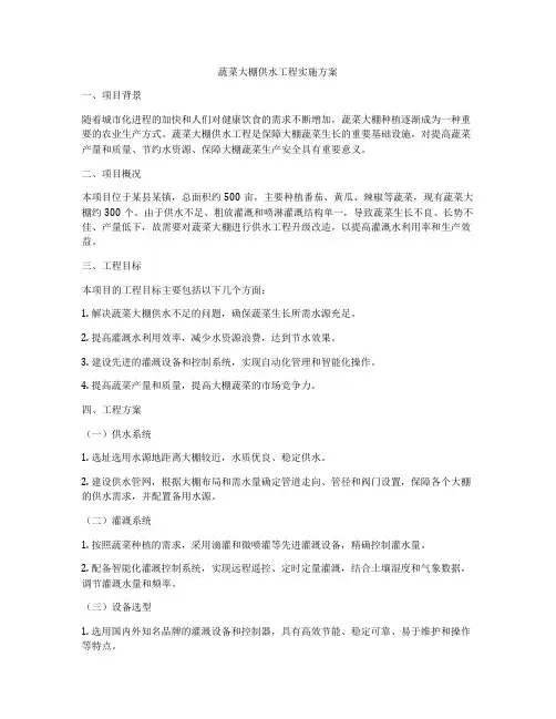 蔬菜大棚供水工程实施方案