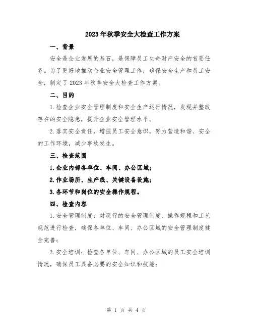 2023年秋季安全大检查工作方案
