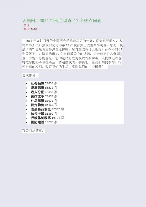 百强重点名校高考备考_人民网：2014年两会调查 17个热点问题(完美整理版)