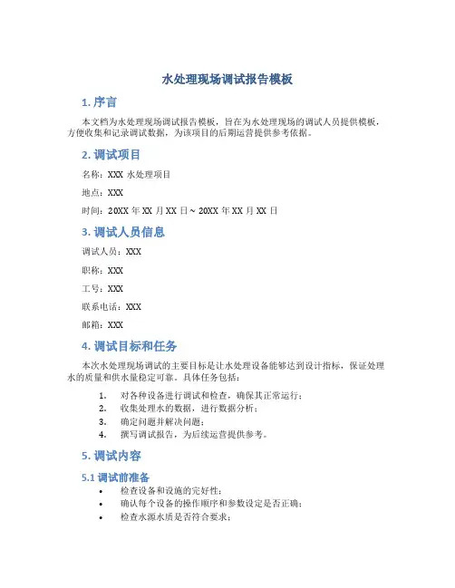 水处理现场调试报告模板