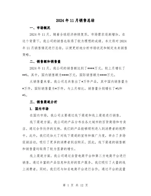 2024年11月销售总结(2篇)