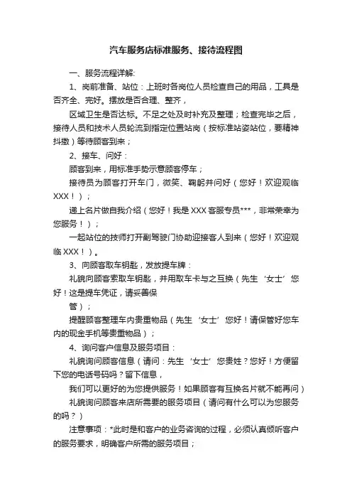 汽车服务店标准服务、接待流程图