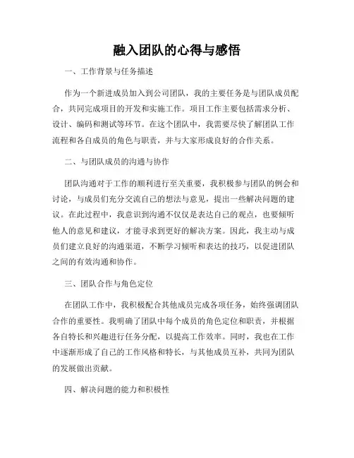 融入团队的心得与感悟