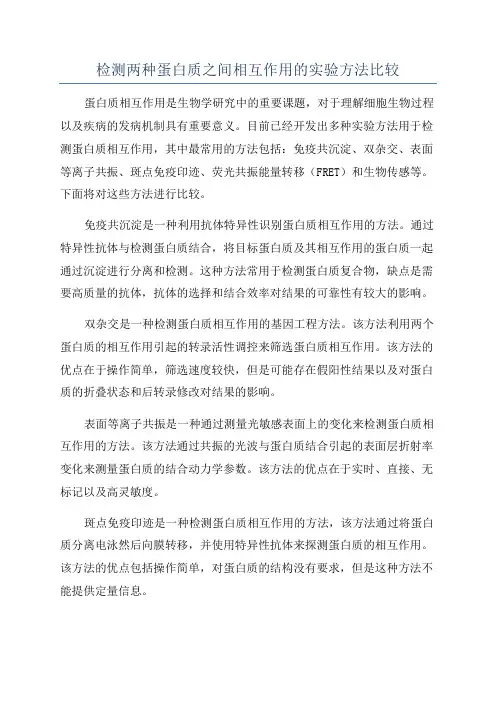 检测两种蛋白质之间相互作用的实验方法比较