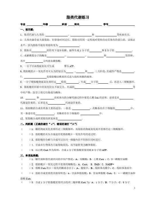脂类代谢练习
