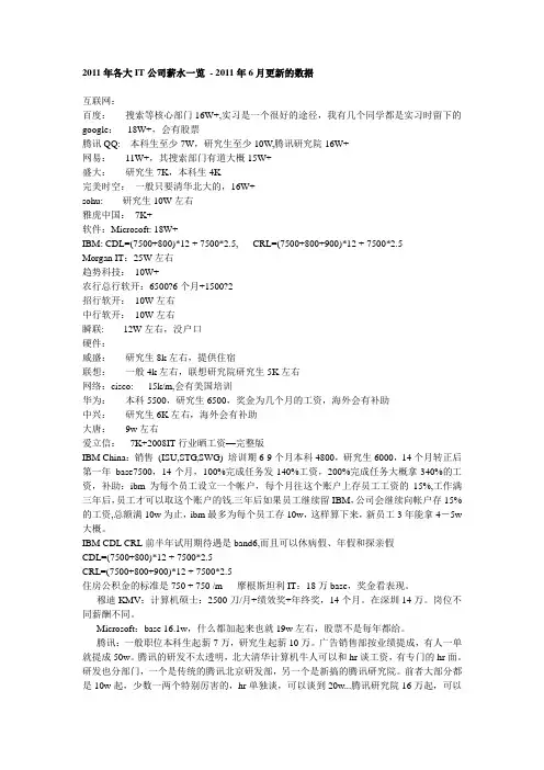 2011年各大IT公司薪水一览