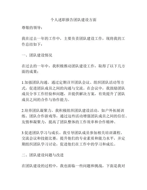 个人述职报告团队建设方面