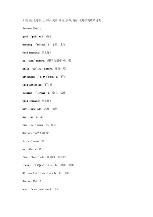 人教版七年级上下册英语单词表带音标