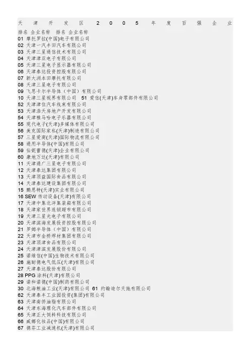 天津开发区2005年度百强企业