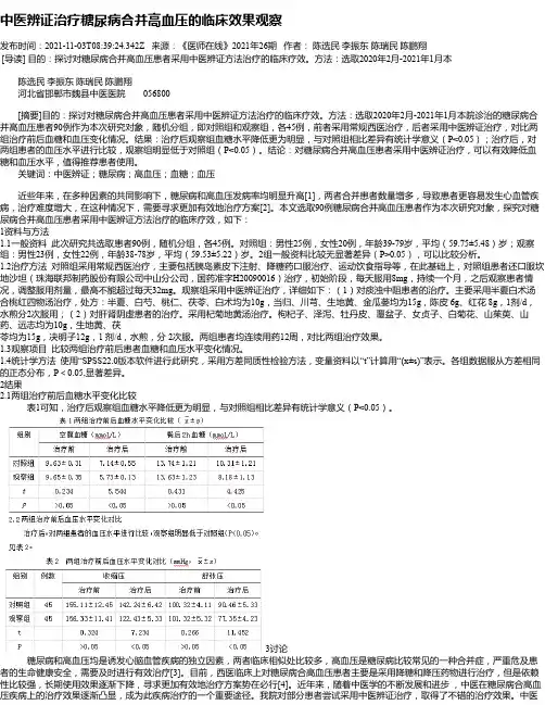 中医辨证治疗糖尿病合并高血压的临床效果观察