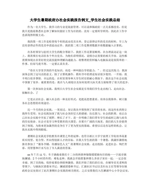 大学生暑期政府办社会实践报告例文_学生社会实践总结