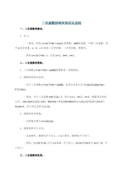 二次函数的相关知识点总结