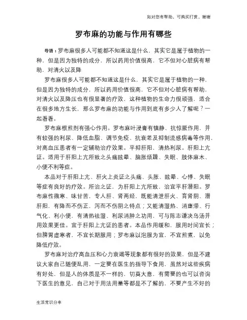 罗布麻的功能与作用有哪些