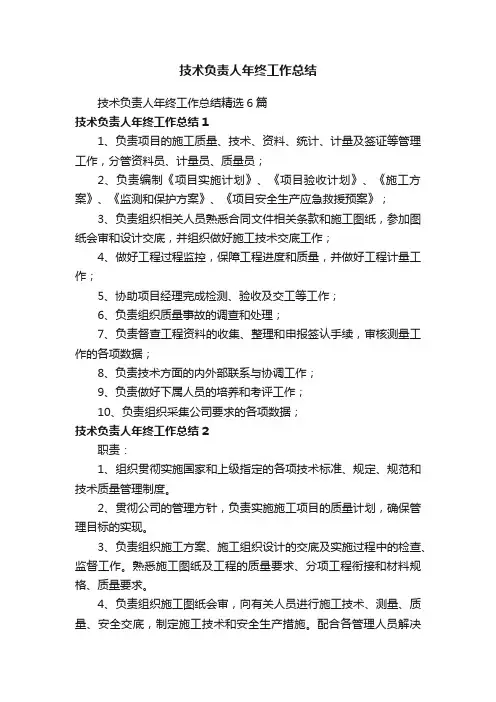 技术负责人年终工作总结精选6篇