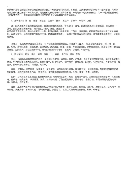 中药炮制学知识点辅导：中药炮制常用辅料