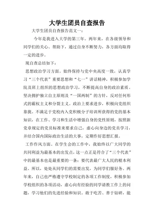 大学生团员自查报告